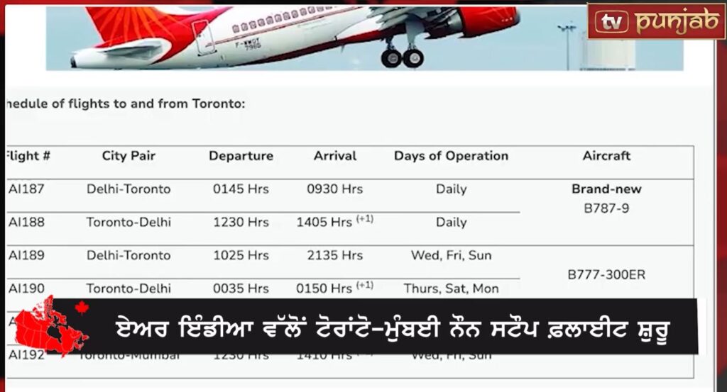 ਏਅਰ ਇੰਡੀਆ ਵੱਲੋਂ ਟੋਰਾਂਟੋ-ਮੁੰਬਈ ਨੌਨ ਸਟੌਪ ਫ਼ਲਾਈਟ ਸ਼ੁਰੂ! Canada News