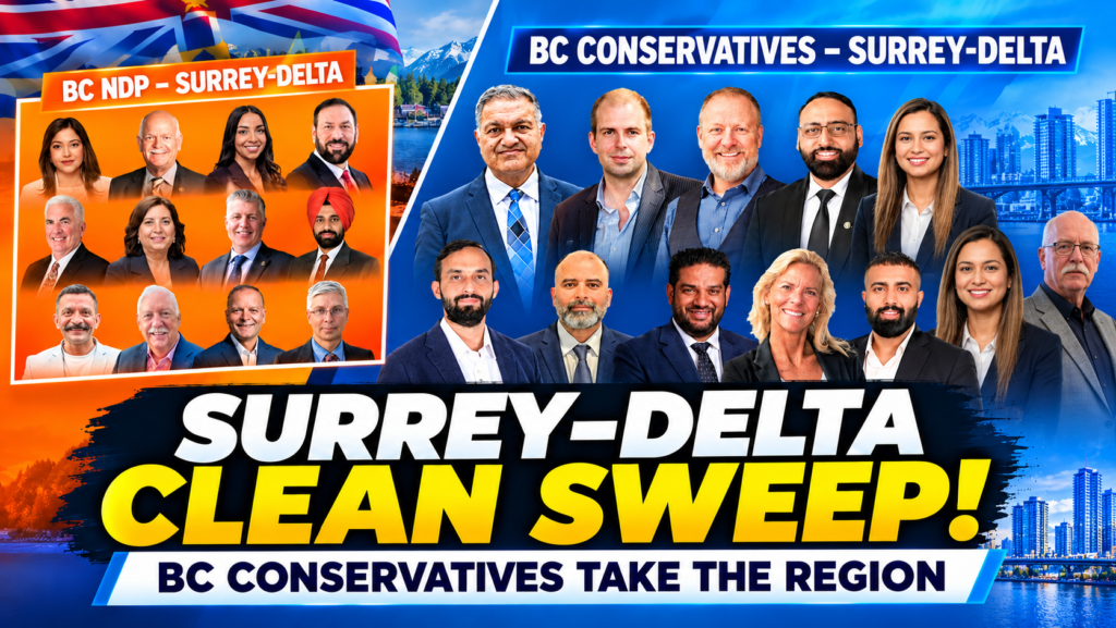Clean Sweep – ਸਰੀ ਅਤੇ ਡੈਲਟਾ ਦੀਆਂ ਸਾਰੀਆਂ 12 ਸੀਟਾਂ ’ਤੇ ਕੰਜ਼ਰਵੇਟਿਵ ਅੱਗੇ, ਐਨ.ਡੀ.ਪੀ. ਤੋਂ ਖੋਹੀਆਂ ਪੰਜ ਸੀਟਾਂ